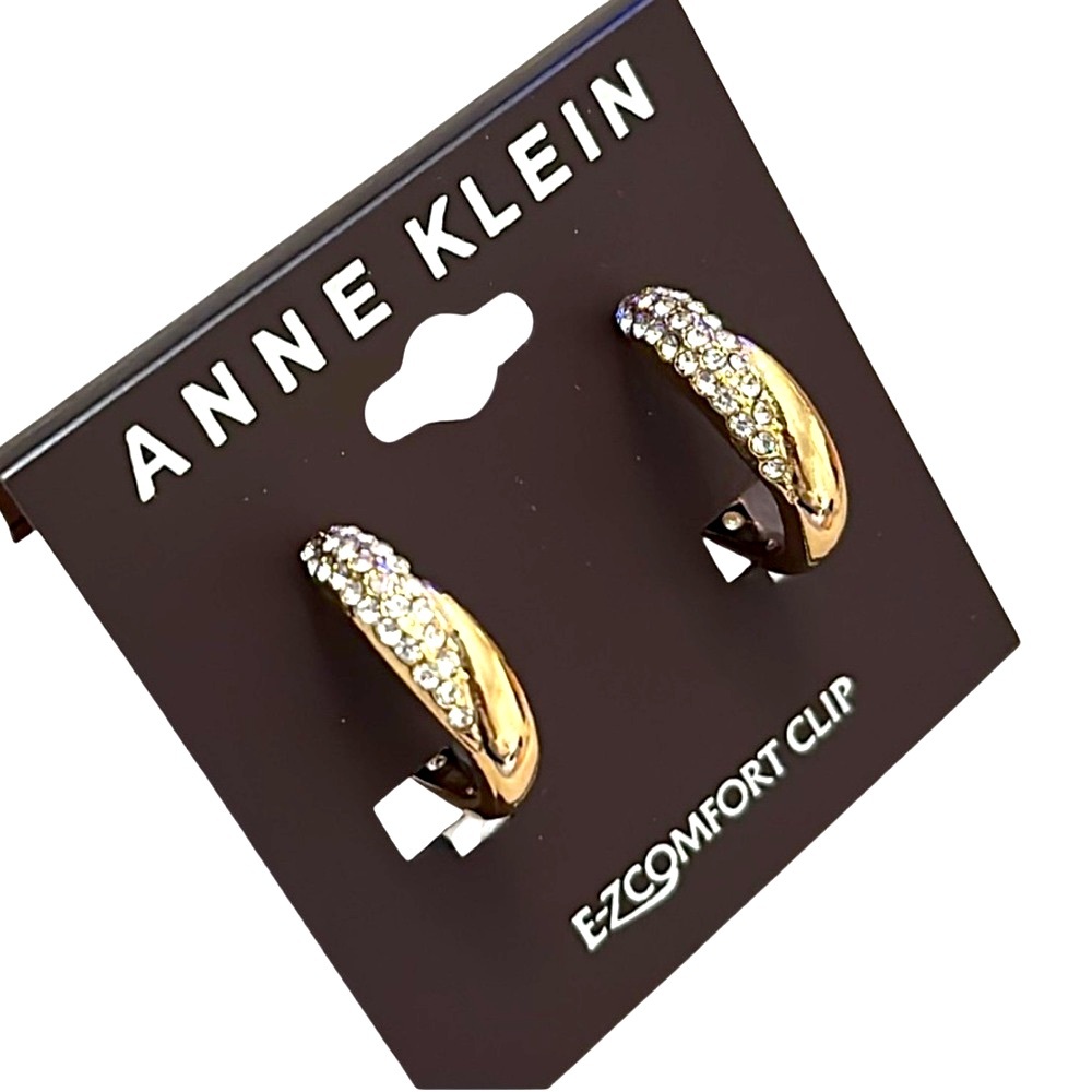 Anne Klein Gold-tone and Crystal Comfort CLIP Earrings NEW with tag NWT